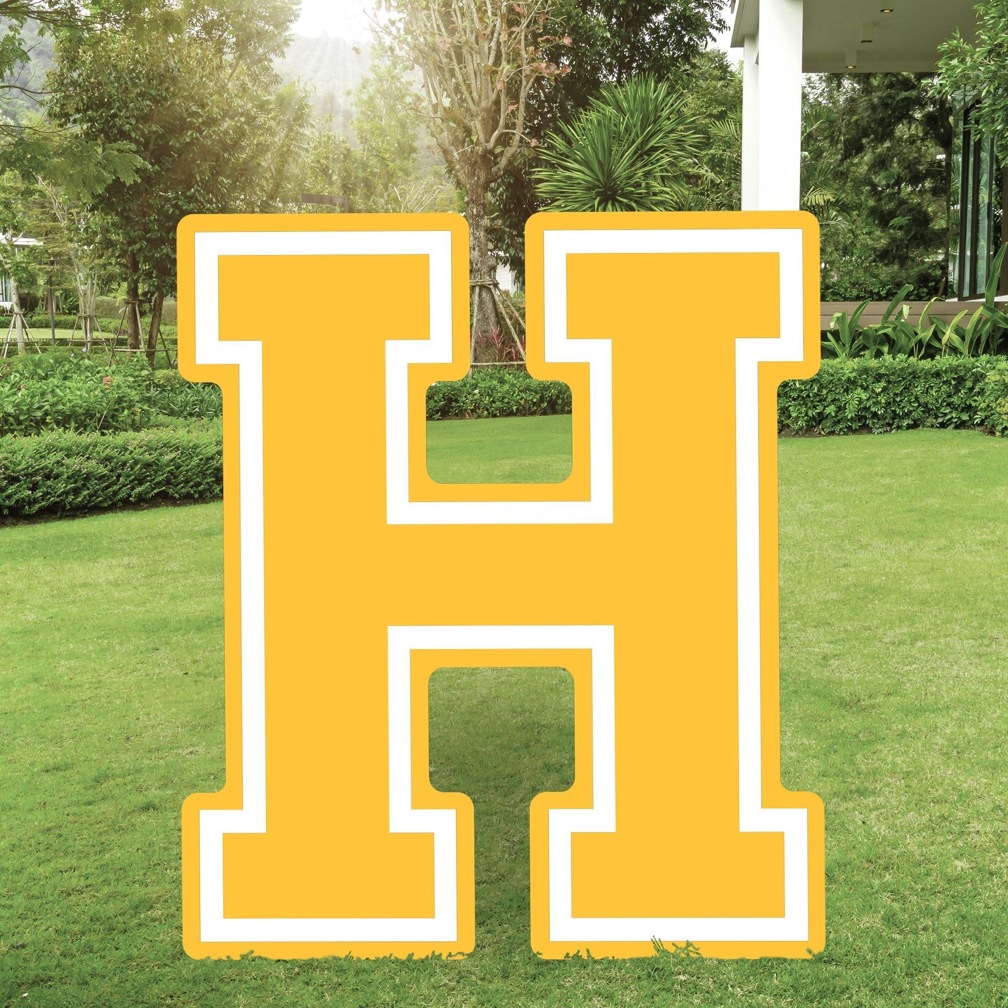 Yellow Collegiate Letter (H) Corrugated Plastic Yard Sign, 30in Party